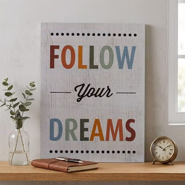 Premier Housewares Orsina Follow Your Dreams Wall Plaque in White and Multicolour – 2