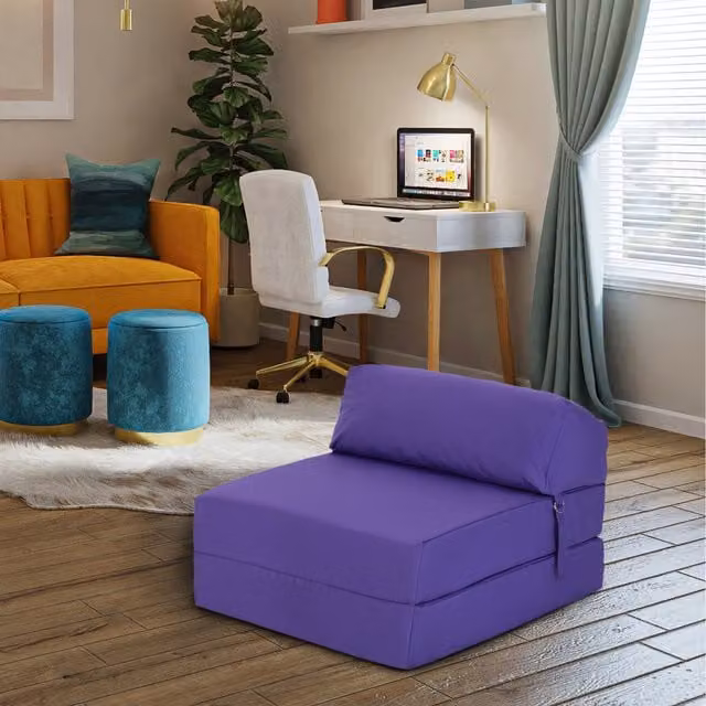 Ready Steady Bed Water Resistant Folding Single Z Bed Futon Sofa Bed with Headrest, Purple