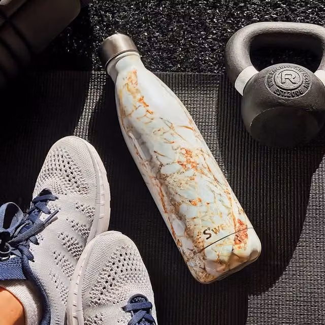 S'well Calacatta Gold Vacuum Insulated Stainless Steel Water Bottle, 750ml, White and Gold
