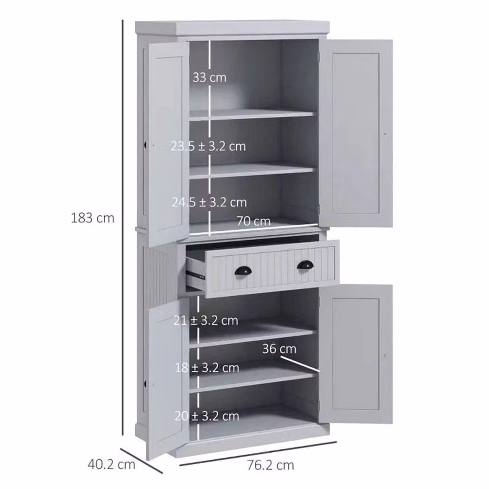 FORGEVIO Tall Kitchen Storage Cupboard Cabinet in Grey with Hinged Doors and Internal Shelves – 2