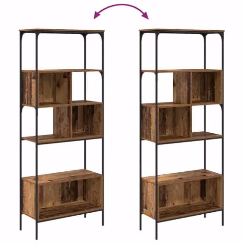 vidaXL 7-Tier Rustic Bookcase in Brown and Black, W/D/H: 76 x 33 x 188.5 cm – 3