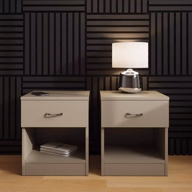 FWStyle Pair of Beige Modern Nightstands with One Drawer and Open Shelf