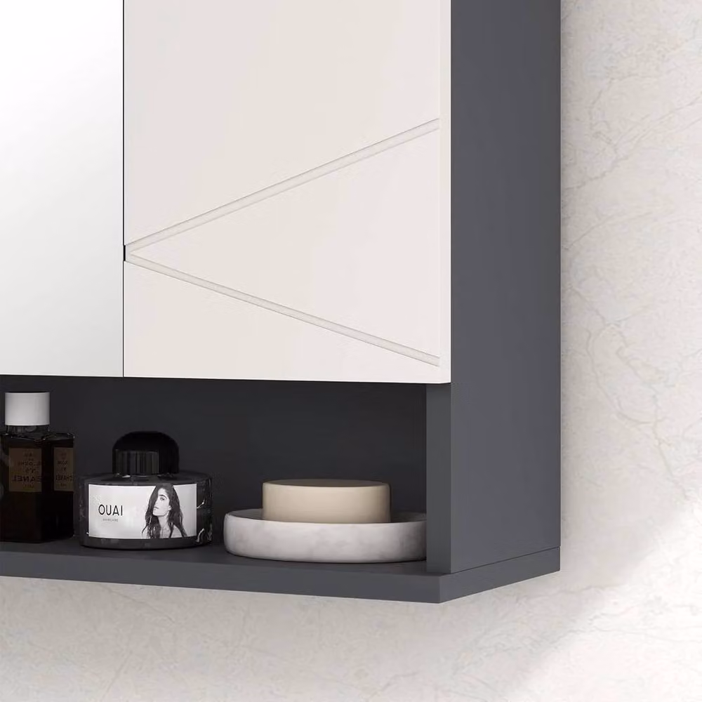 FORGEVIO Wall Mounted Modern Grey Bathroom Mirror Cabinet with Hinged Doors and Internal Shelves – 5
