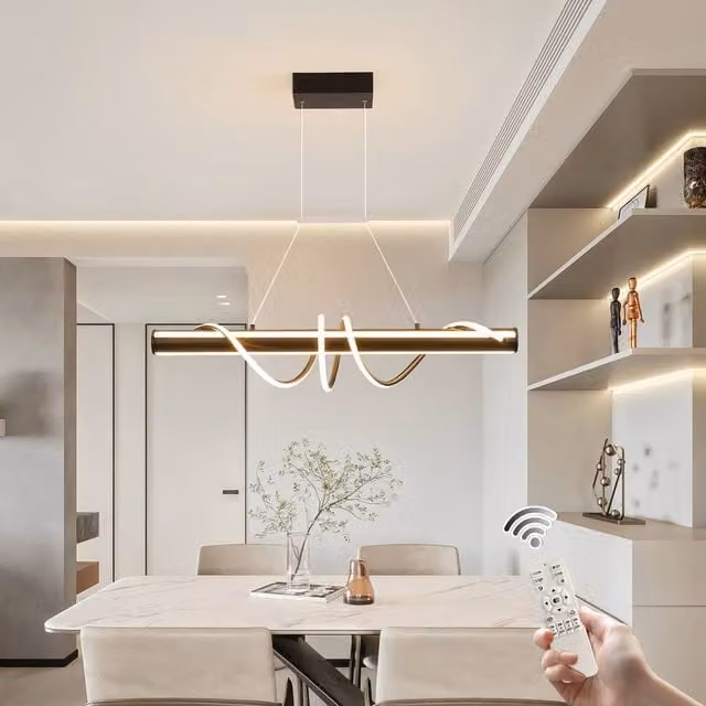 NIVOR Black LED Kitchen Island Pendant Light, Dimmable and Height Adjustable Modern Suspended Bar Lighting – 1