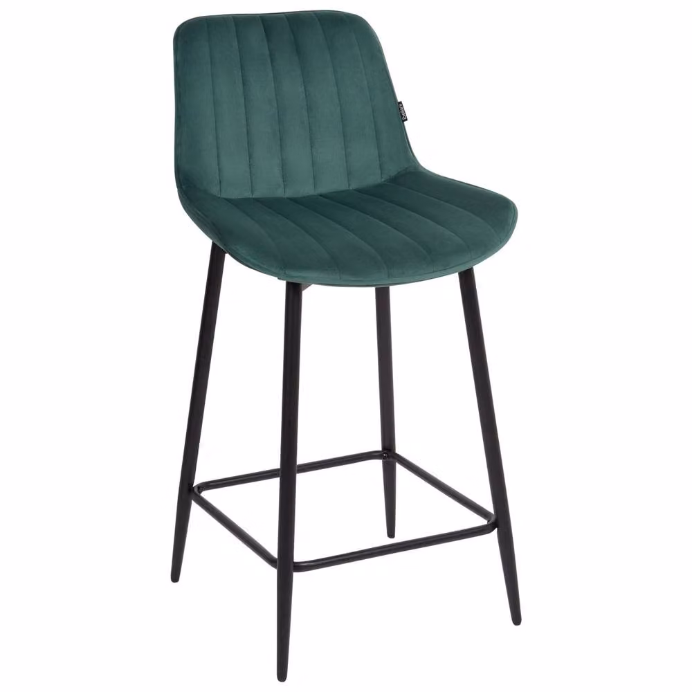 Wyld and Coco Set of 2 Emerald Green Velvet Armless Bar Stools with Matte Black Steel Legs – 3