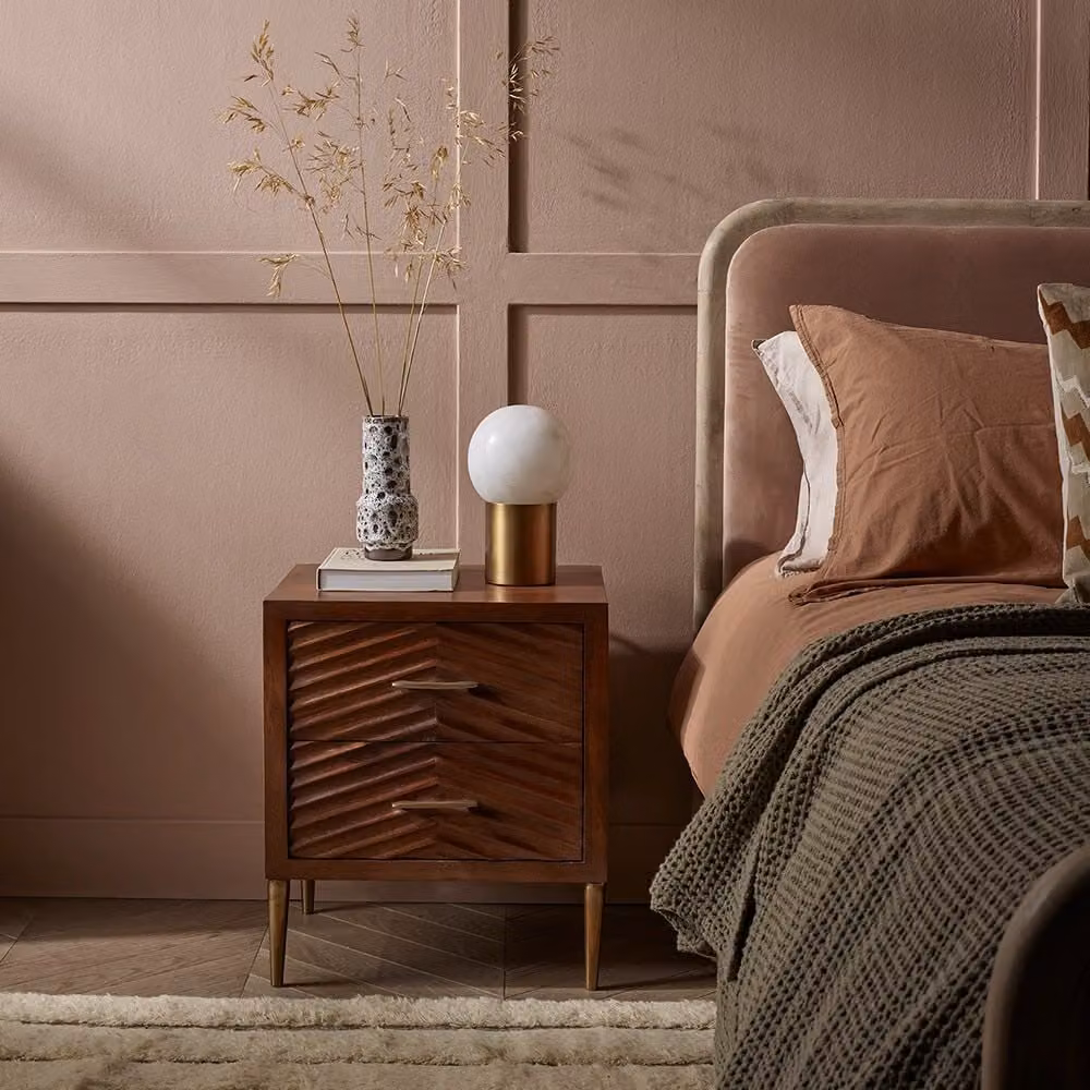 Atkin and Thyme Fandango Bedside Table in Brown Mango Wood and Metal