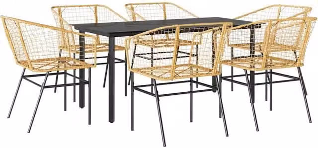 Berkfield Home 7 Piece Modern Garden Dining Set in Brown Poly Rattan with Glass Top