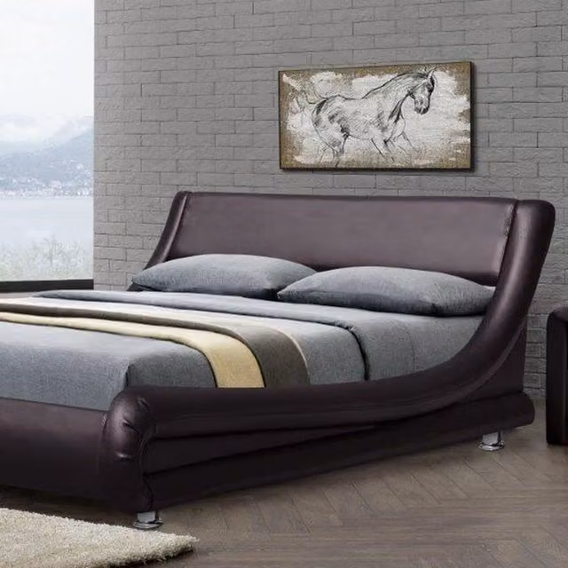 Comfy Living Upholstered Faux Leather Bed Frame in Brown, 180 x 200 cm