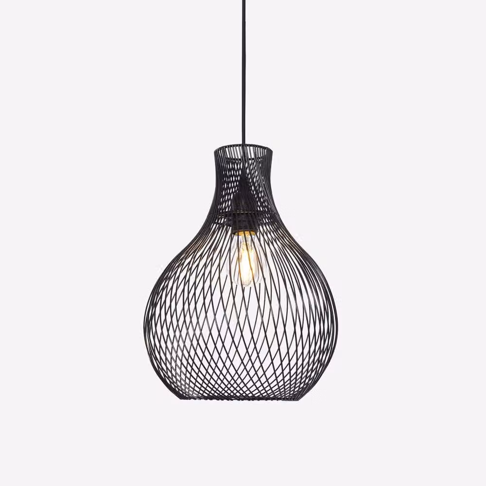 Living and Home Modern Black Metal Industrial Geometric Pendant Light – 3