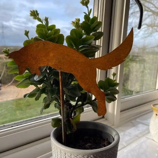 Poppyforge Jumping Fox Metal Pot Stake Pack of 3, Brown, Height: 25 cm – 1