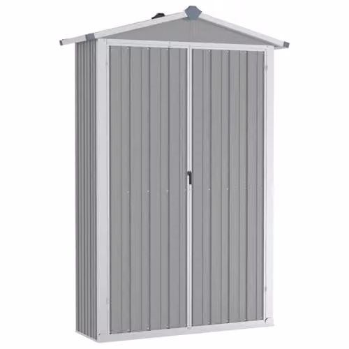 vidaXL Grey Galvanised Steel Garden Shed with Shelving and Double Doors W/D/H: 175 x 116 x 45 cm – 1