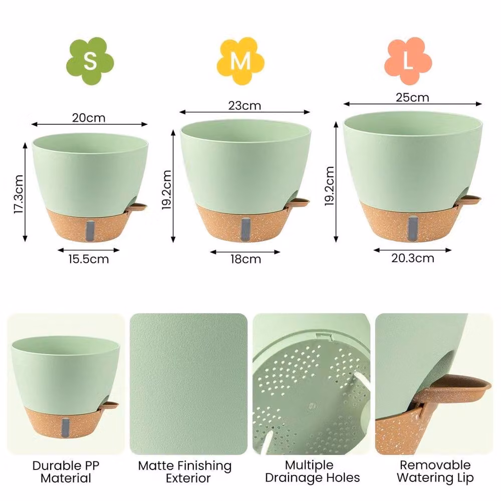 EONLION Green Self Watering Indoor Plant Pots, Set of 3 – 2