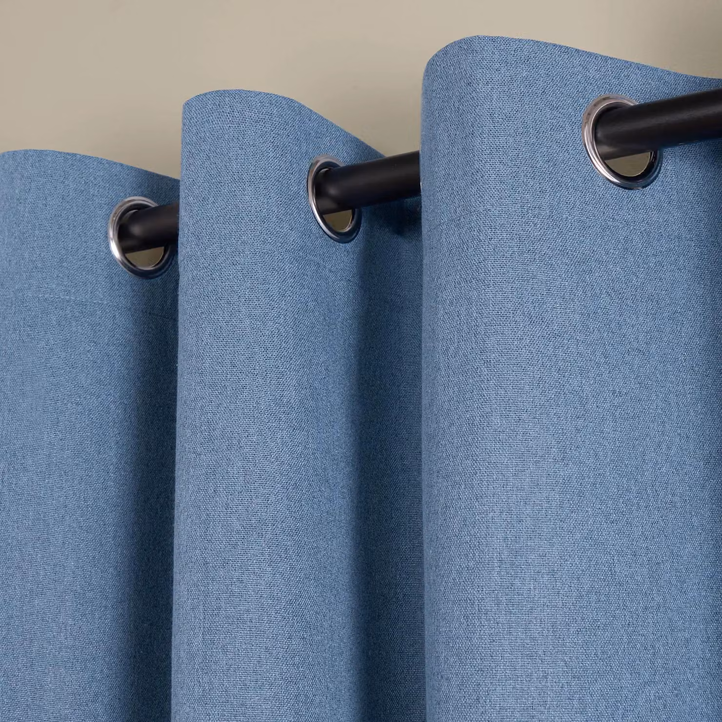 OHS Woven Texture Pair of Blue Blackout Eyelet Curtains, Width: 229 cm, Drop: 229 cm – 3
