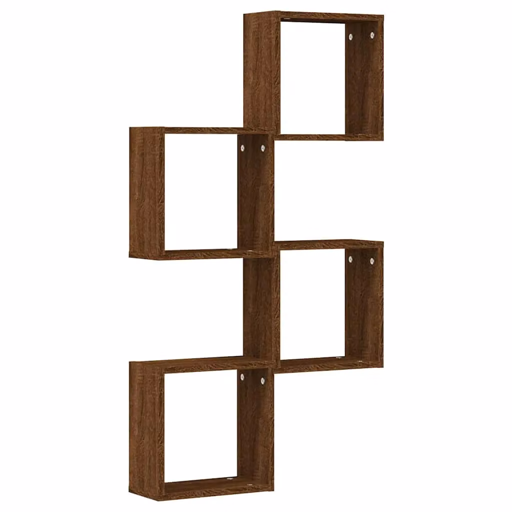 Berkfield Home Wall Mounted Cube Shelves, 4 Piece Set, Brown Oak, W/D/H: 30 x 15 x 30 cm – 4