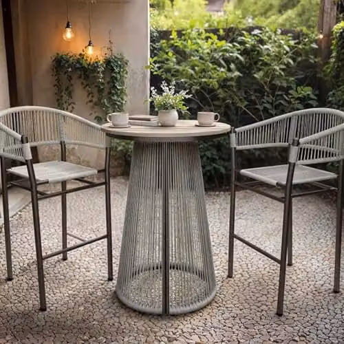 Solace+Co Hana Round Bar Table and Lita Chairs Garden Set in Brown – 1