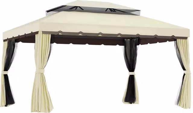 Outsunny Aluminium Metal Gazebo Marquee Canopy Pavilion with Nets and Sidewalls, Cream White, W: 300 cm, D: 290 cm, H: 270 cm