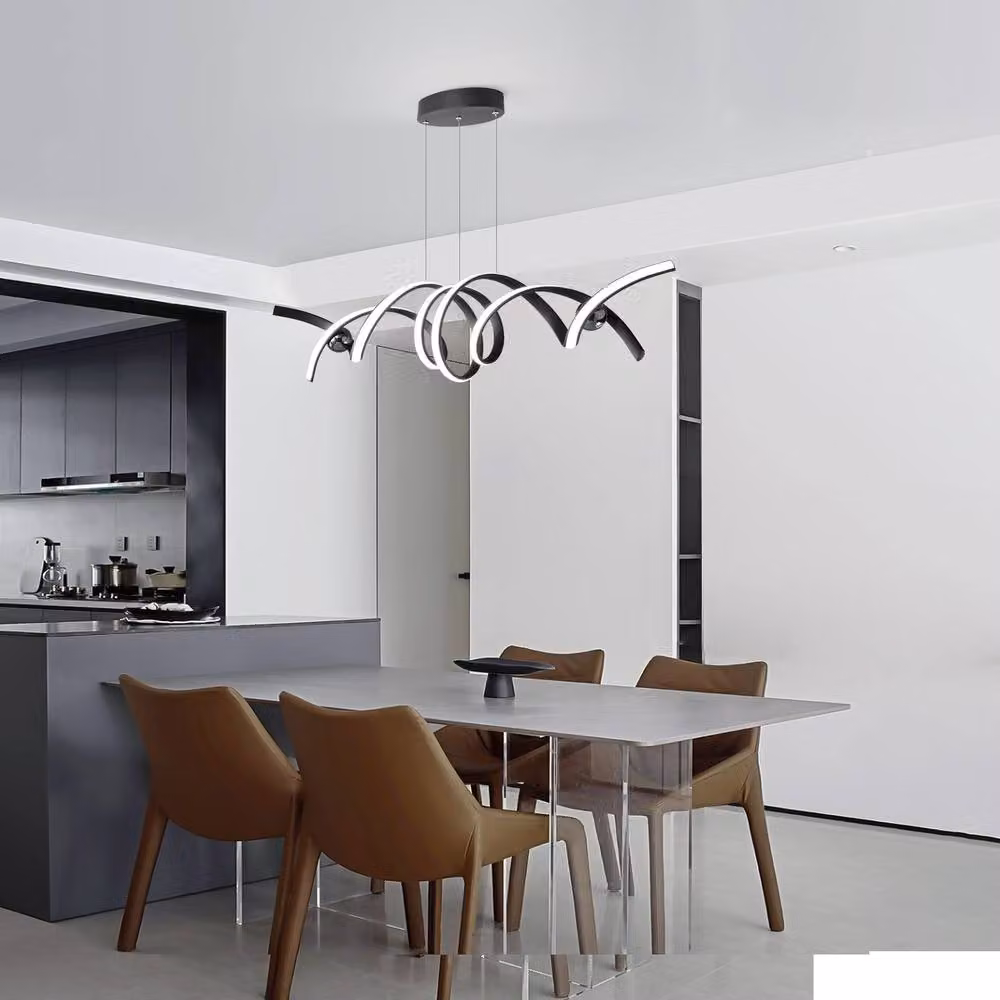 NIVOR Dimmable Spiral LED Pendant Light with Remote Control and Adjustable Height in Black – 3