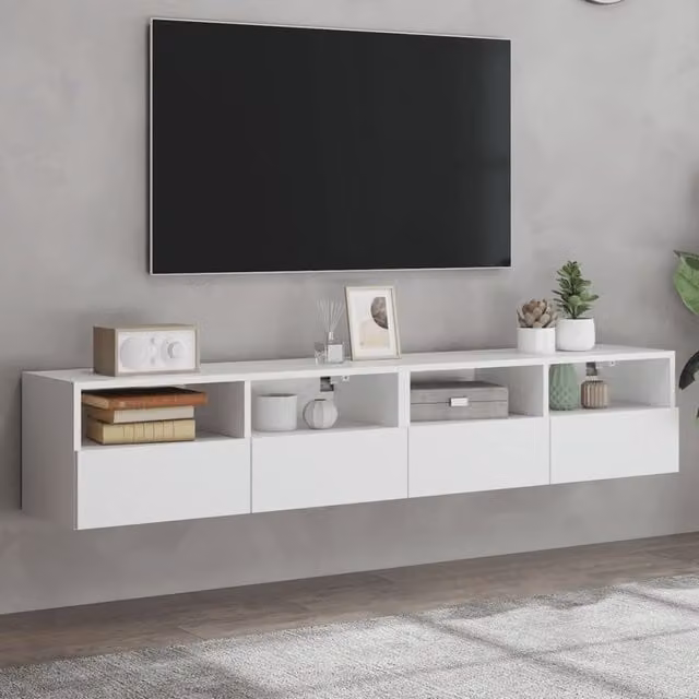 Berkfield Home Set of 2 White Wall Mounted TV Cabinets with Hinged Doors and Internal Shelves, W/D/H: 80 x 30 x 30 cm – 1