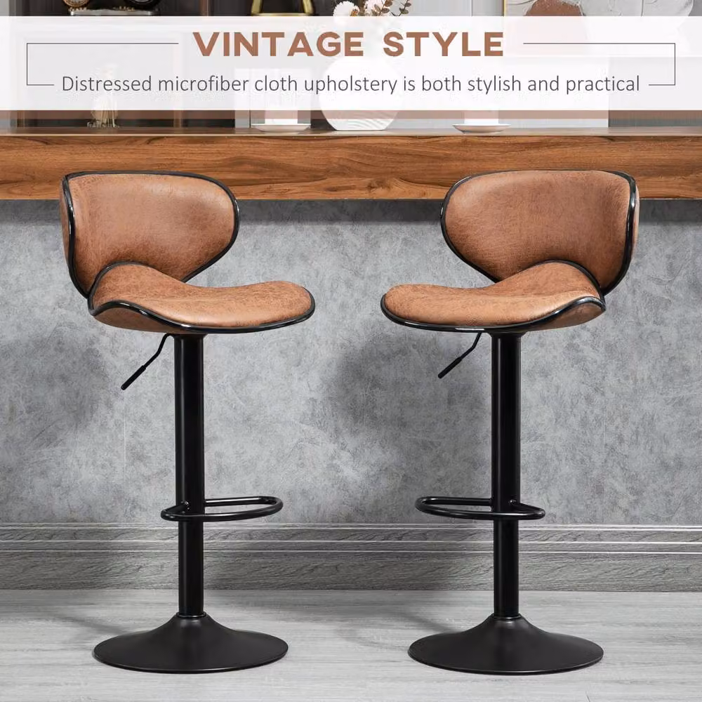 Wyld Haus Bama Set of 2 Brown Microfibre Adjustable Swivel Armless Bar Stools – 5