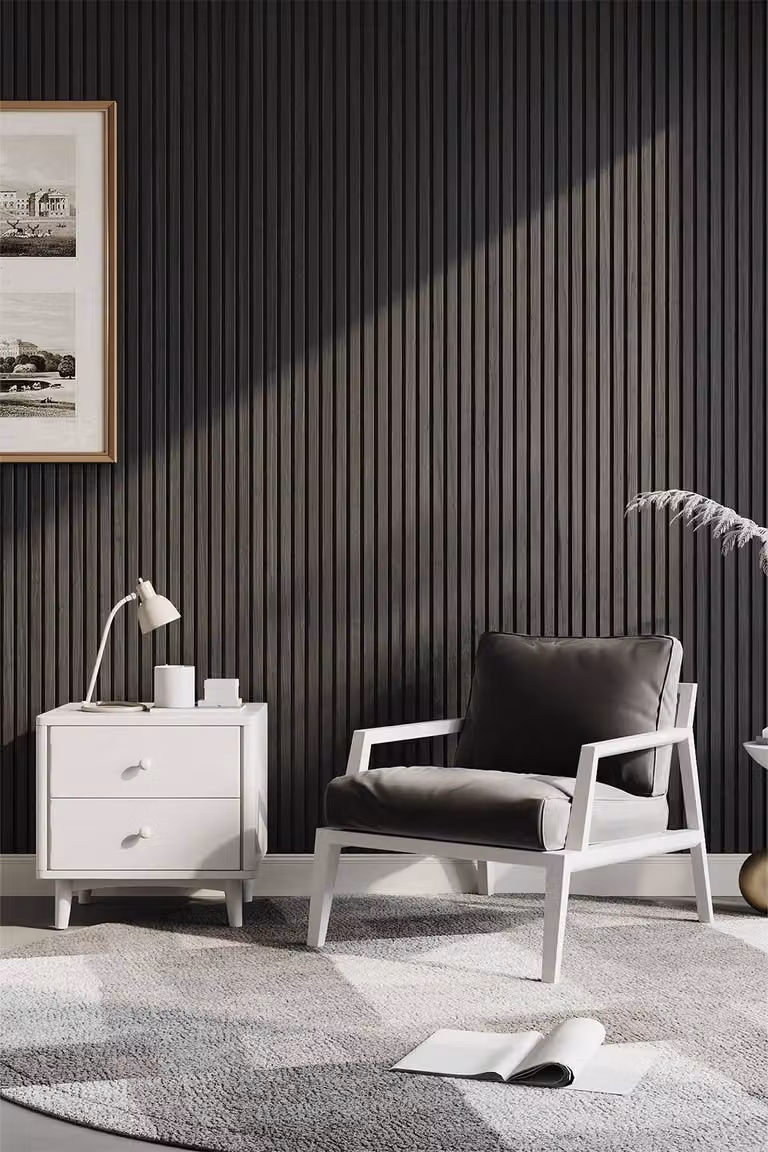 Living and Home Black Walnut Wood Grain Decorative Slat Wall Panel, W/H: 60 x 240 cm