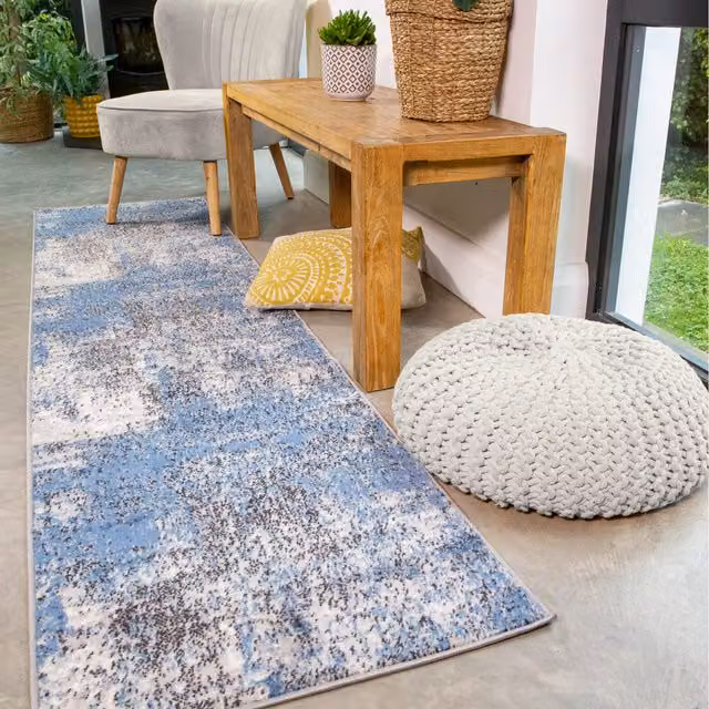 The Rug House Abstract Modern Blue Rectangular Area Rug, W: 240 cm, D: 60 cm