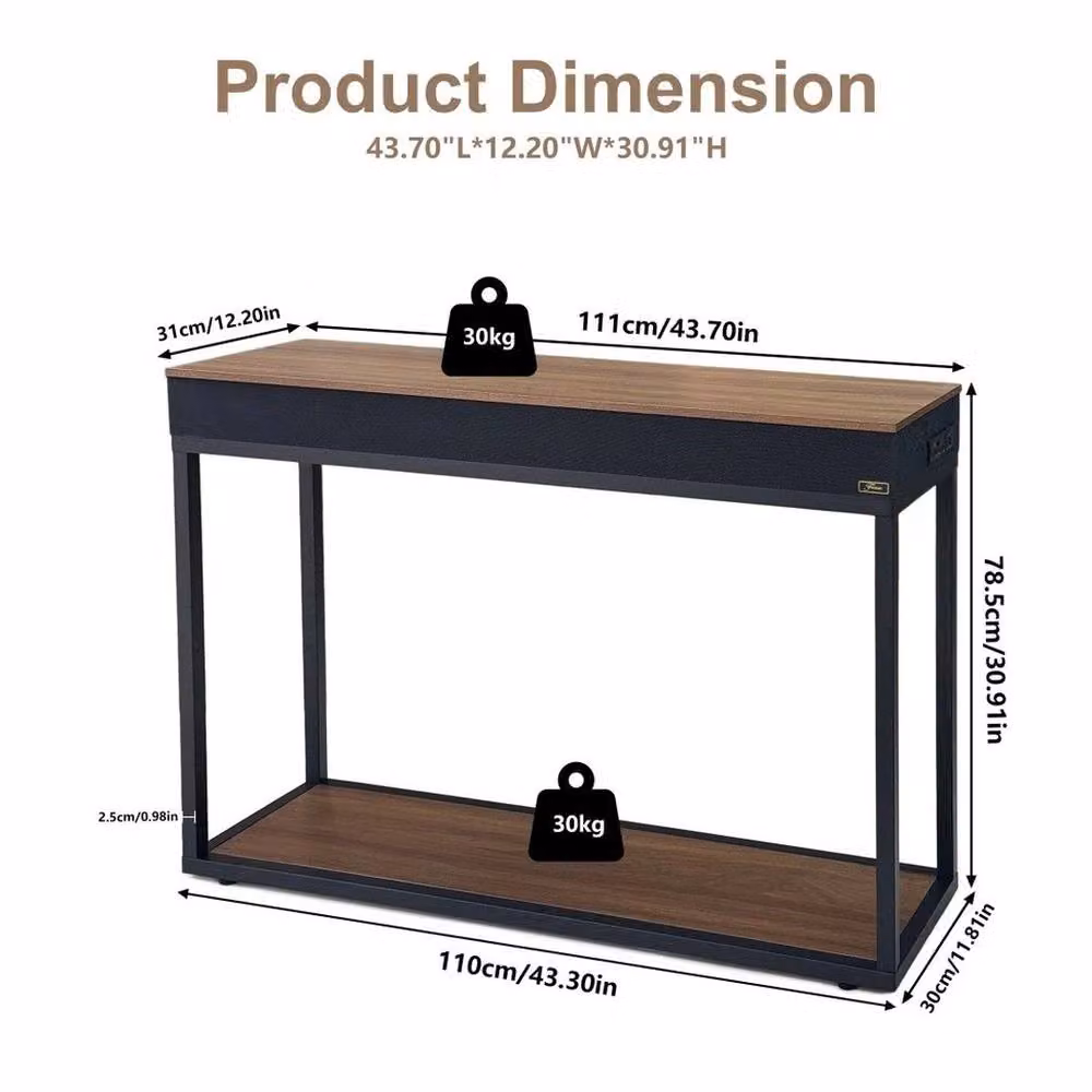 KORVIXA Brown Modern Square Console Table with Bluetooth Speaker and LED Light – 2