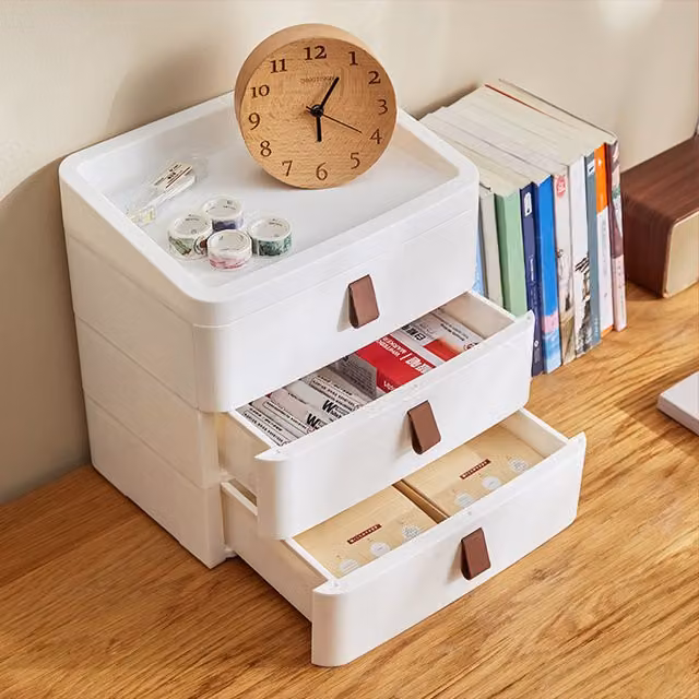 Livingandhome Plastic Drawer Storage Organiser for Desk, White