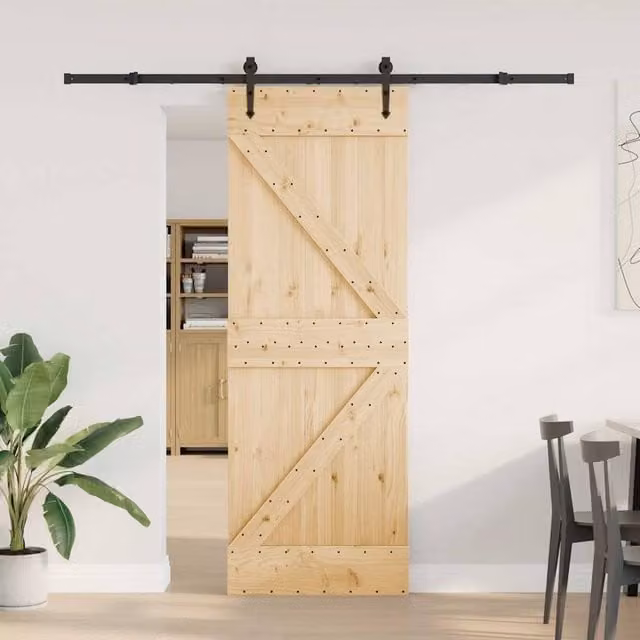 Berkfield Home Modern Sliding Door with Hardware Set in Beige Solid Wood, W: 70 cm, H: 210 cm – 1