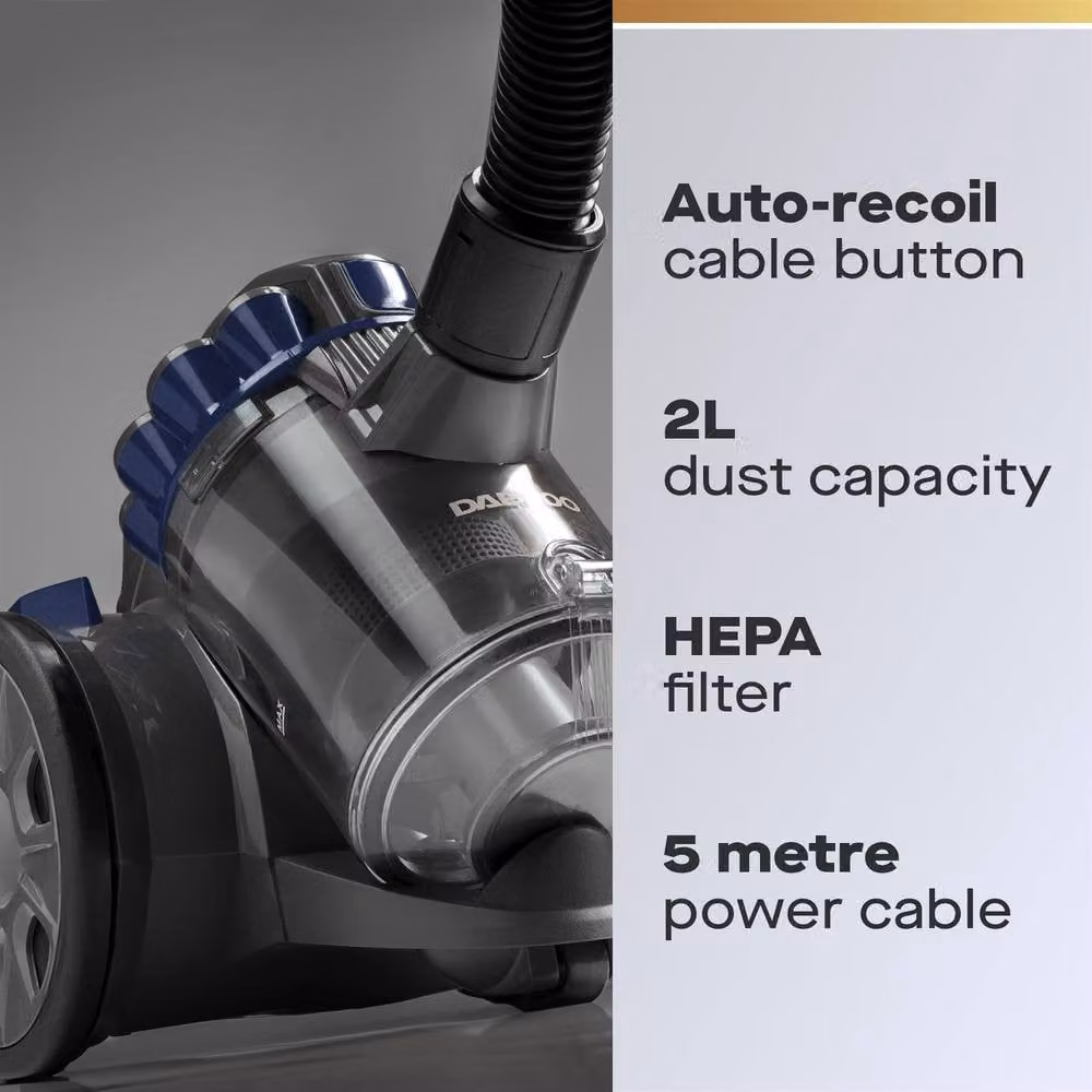 Daewoo Tornado Bagless Cyclonic Cylinder Vacuum Cleaner, 700W, 2L, Grey – 2