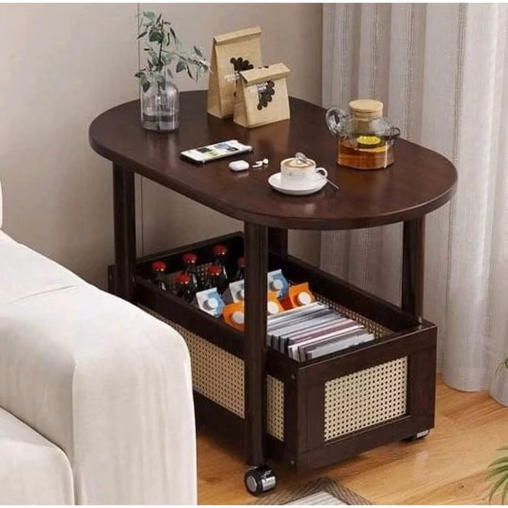 KORVIXA Modern Brown Wood Coffee Table with Castors, W/D: 100 x 100 cm – 4