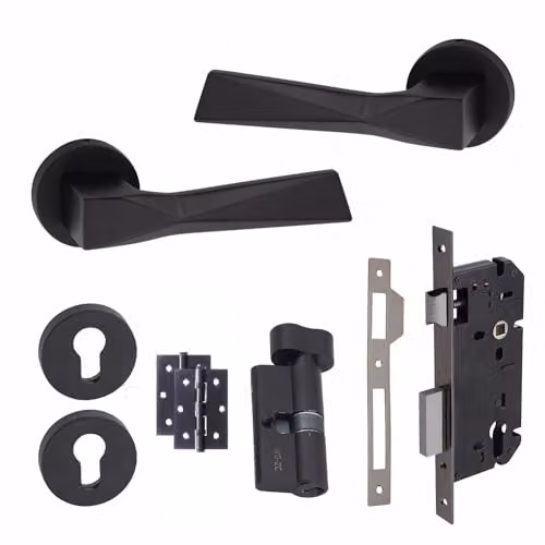 Golden Grace Aura Euro Lock Door Handles Set in Matt Black – 1