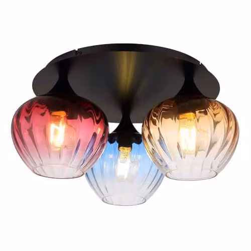 Globo Lighting Modern Sphere Ceiling Light with 3 Colourful Glass Shades in Black – 1