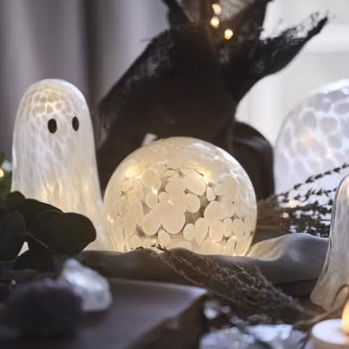 Lights4fun White Confetti Glass Globe LED Tabletop Decoration – 6