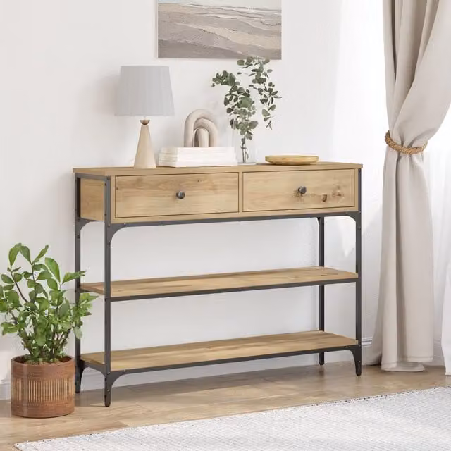 Berkfield Home Artisan Oak Console Table in Brown, W/D/H: 100 x 25 x 75 cm – 1
