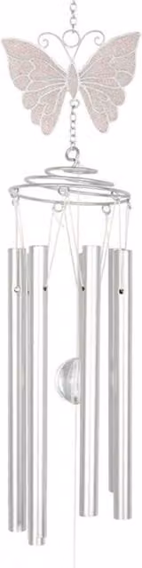 KDMK White and Silver Butterfly Windchime with Crystal Spiral Decor