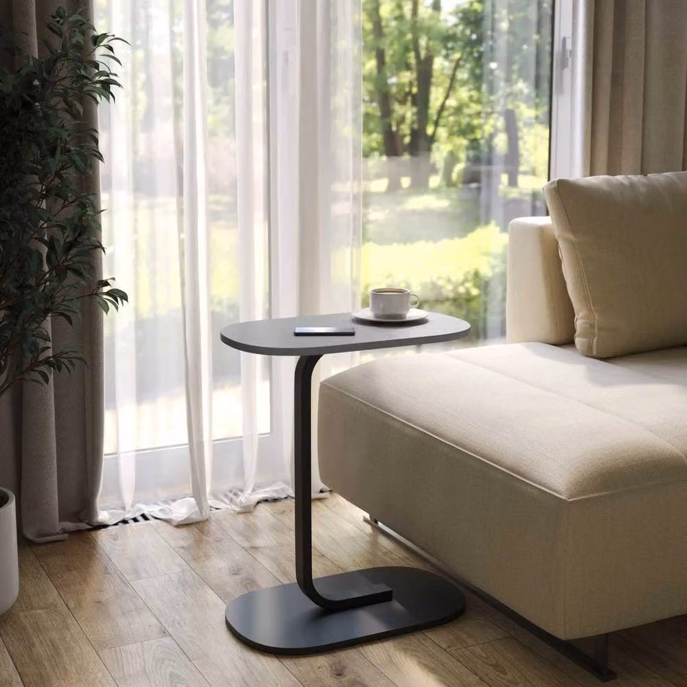 Havendro Grey C Shaped Side Table with Oval Wood and Metal Top – 3