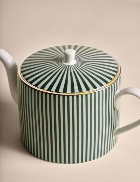 M&S Hampton Striped Green Ceramic Teapot