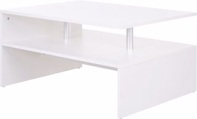 HOMCOM Modern 2-Tier Rectangular Coffee Table with Open Shelf in White