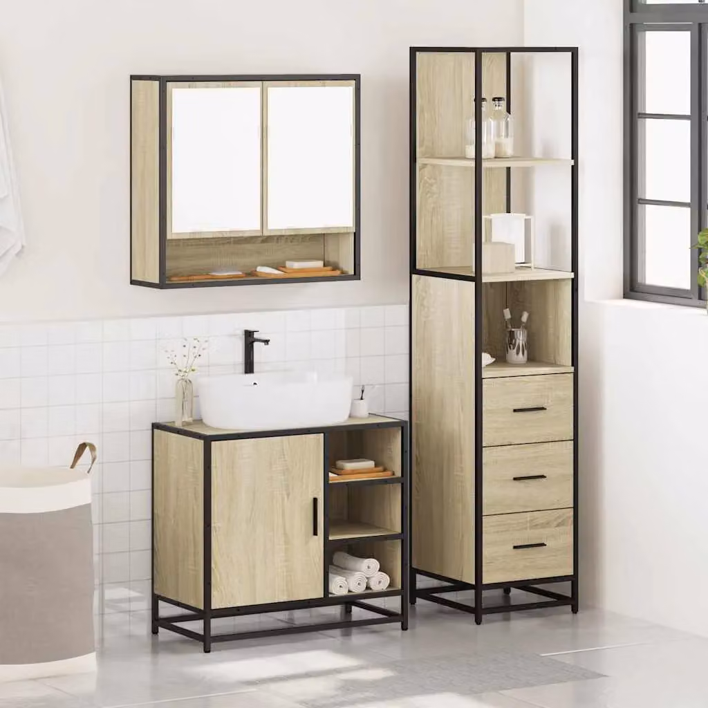 Berkfield Home 3 Piece Industrial Bathroom Furniture Set in Sonoma Oak Brown – 2