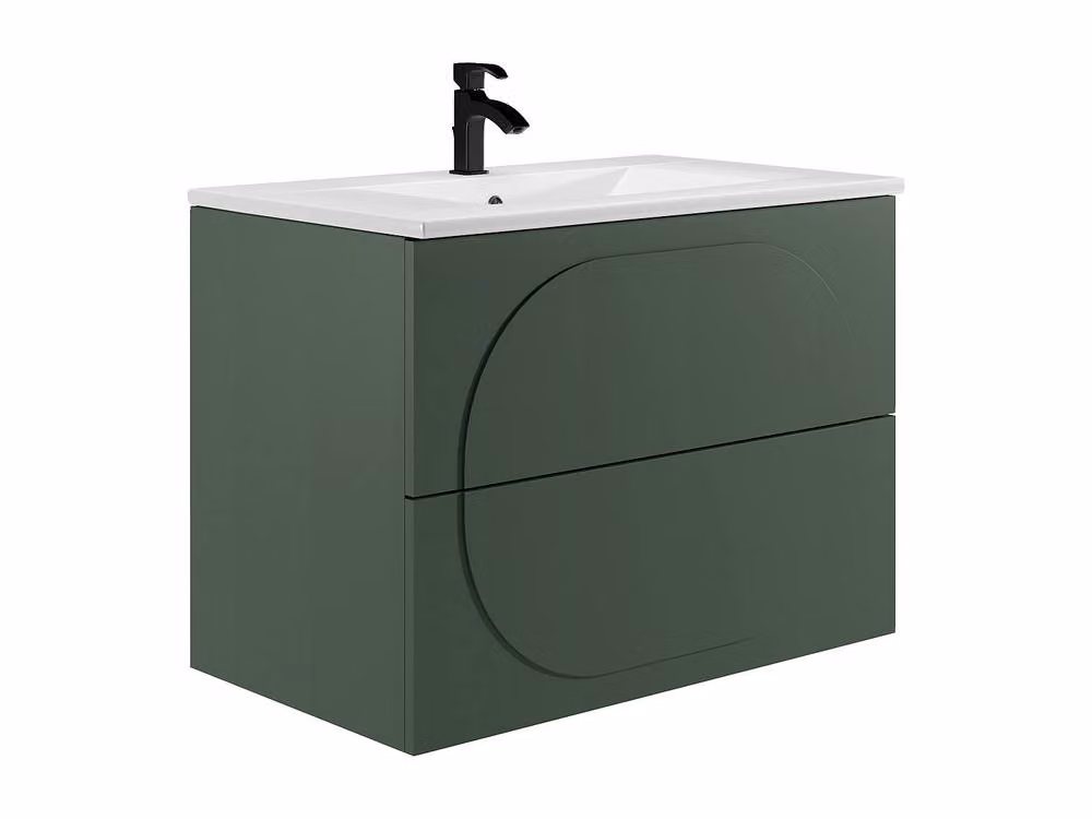 Vente-unique Wall-Hung Bathroom Vanity Unit with Inset Basin, Green and White, W: 80 cm, D: 46 cm, H: 60 cm – 2
