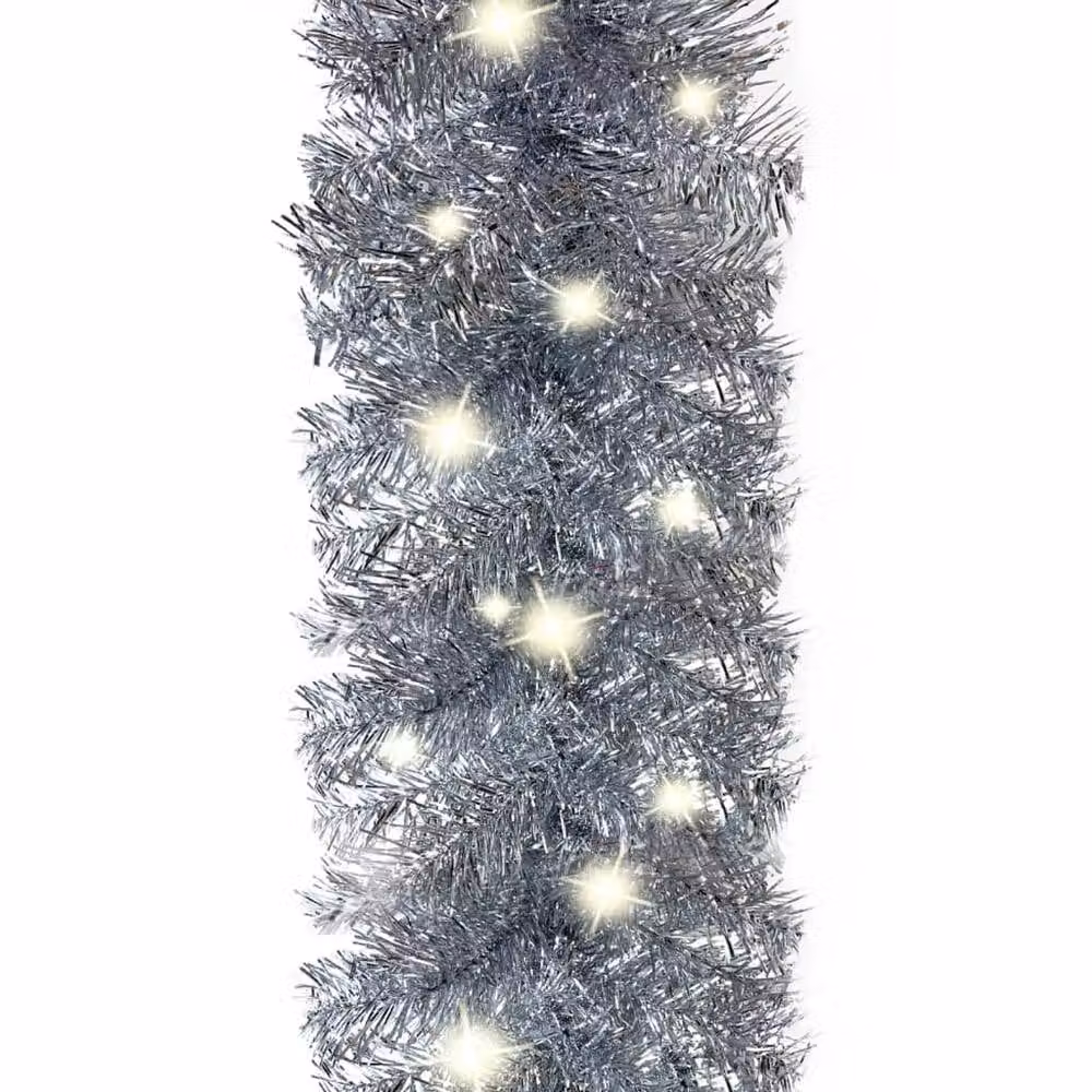 Berkfield Home Cosy Christmas Garland with Warm White LED Lights, Silver, 20 m – 5