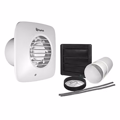 Xpelair DX100PS Simply Silent Bathroom Fan with Wall Kit, Pullcord, White or Grey – 1