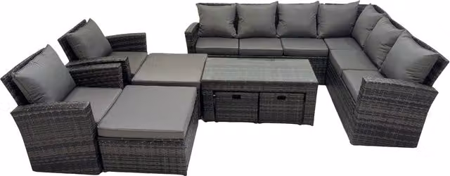 Fimous 9 Piece Outdoor Garden Sofa Set in Grey with Oblong Coffee Table and Ottomans – 1