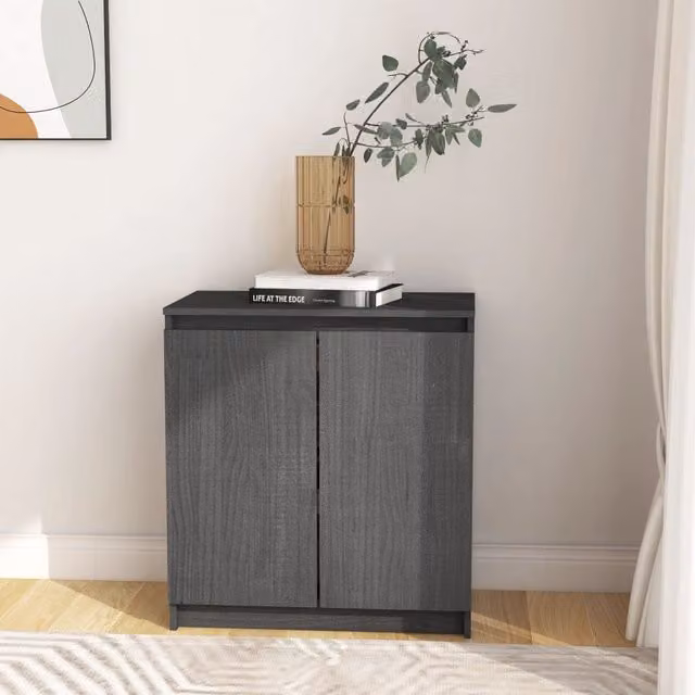 Berkfield Home Grey Solid Pinewood Side Cabinet W/D/H: 60 x 36 x 65 cm