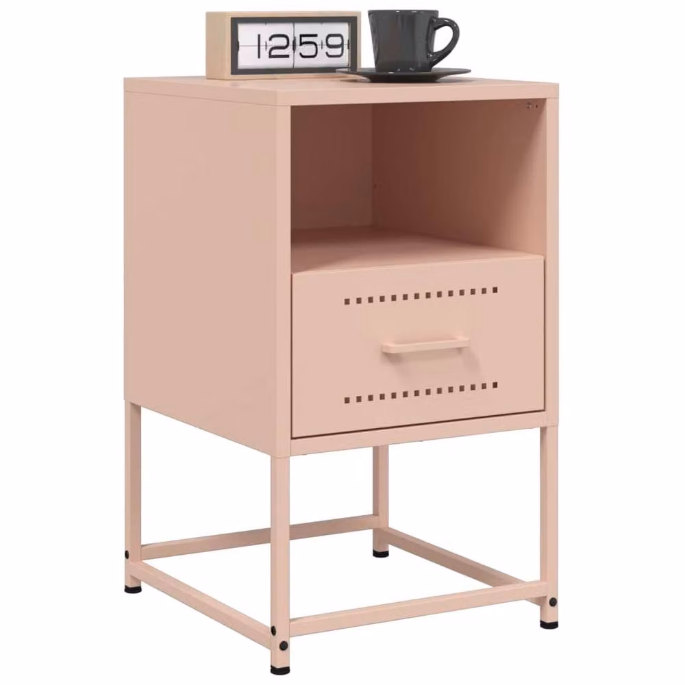 Berkfield Home Set of 2 Pink Metal Bedside Cabinets, W/D/H: 36 x 39 x 60.5 cm – 3