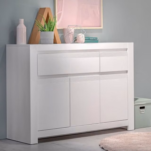 Furniture To Go Novi 3 Door 3 Drawer Cabinet in Matt White