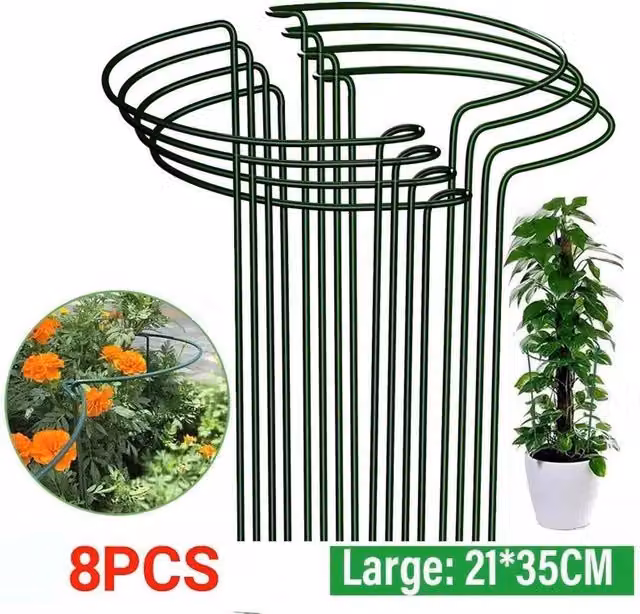 SPETLEK Set of 8 Round Metal Plant Support Stakes in Green