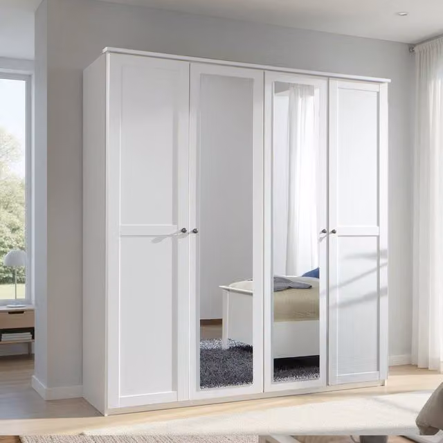 Chalet Matt White 4 Door Wardrobe with Mirror, Width: 180 cm