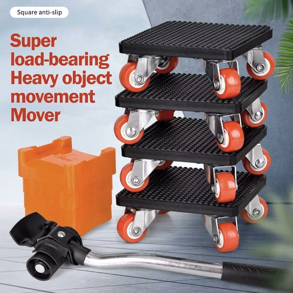KORVIXA Heavy Duty Furniture Shifter Lifter Moving Slider Wheels, Black, W: 52 cm, D: 52 cm, H: 2.7 cm – 3