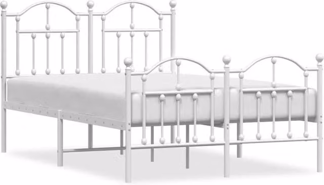 Berkfield Home Metal Bed Frame with Headboard and Footboard in White, W/D/H: 120 x 200 cm